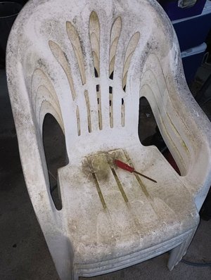 Photo of free 4 resin chairs (Maple ave.)