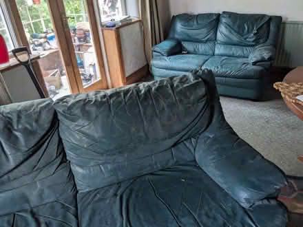 Photo of free 2 x leather sofas, green (Higher Poynton SK12) #2