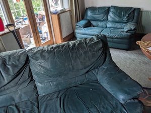 Photo of free Fake leather sofa green (Higher Poynton SK12)