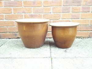 Photo of free Two Brown Glazed Pots (DE12)