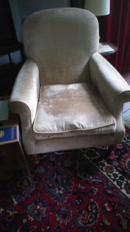 Photo of free Sofa and chair - cream velour (Grayrigg LA8)