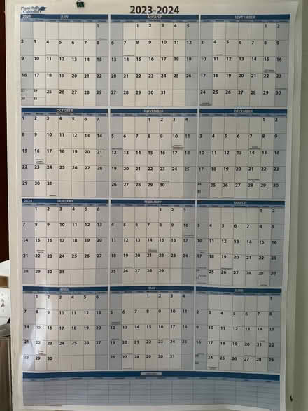 Photo of free Dry Erase Wall Calendar 23-24 (Watertown, MA) #1