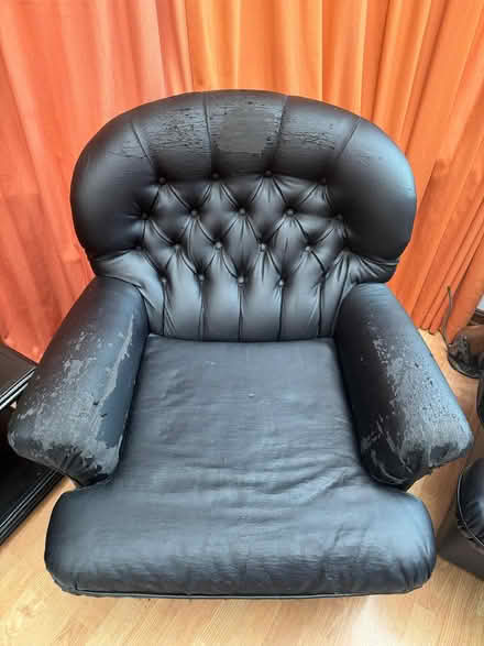 Photo of free Black faux leather couches (WA5 8WN) #2