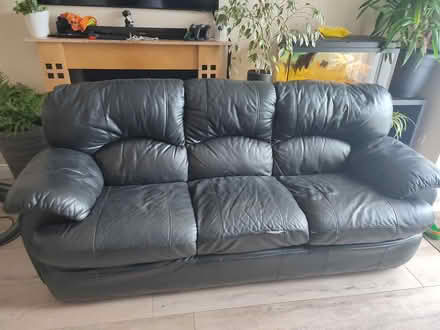 Photo of free Black leather couch (Balbriggan)