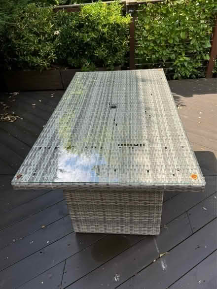Photo of free Glass top garden table (Fillongley. Warwickshire.)
