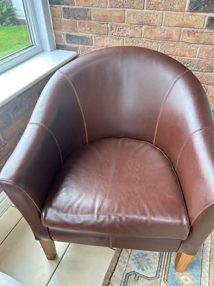 Photo of free Brown leather (faux?) tub chairs x2 (Culgaith CA10)