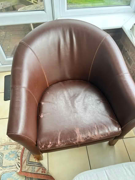 Photo of free Brown leather (faux?) tub chairs x2 (Culgaith CA10)