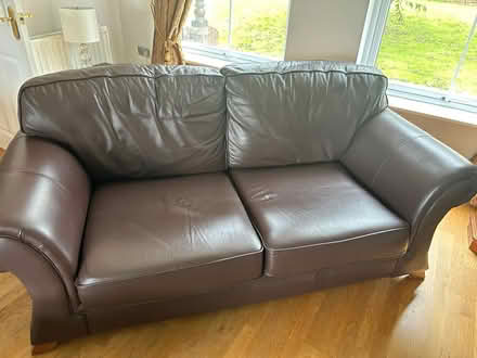 Photo of free Brown leather sofa (Culgaith CA10)