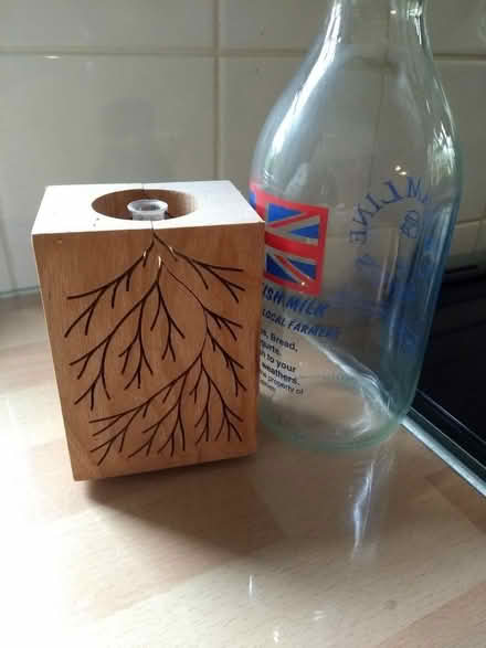 Photo of free vase - carved wooden block with small glass insert (Wytham OX2)