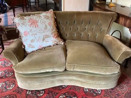 Photo of free A pair of small sofas in dark olive/green velvet. (Cliffe BN7) #1