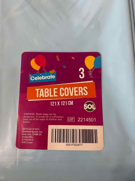 Photo of free Set of 3 plastic table cloths (Stanycliffe M24) #1