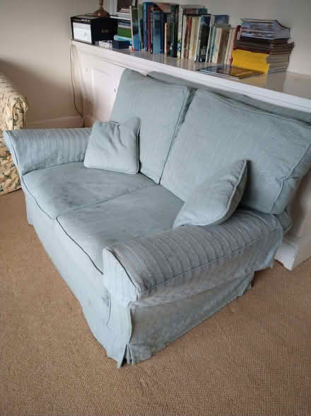 Photo of free Pale turquoise/blue two seater sofa (Raveningham NR14) #2