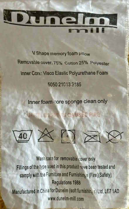 Photo of free Large Dunelm V memory foam pillow (Stobhill NE61) #2