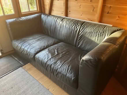 Photo of free Black leather sofa (Burbage LE10) #2