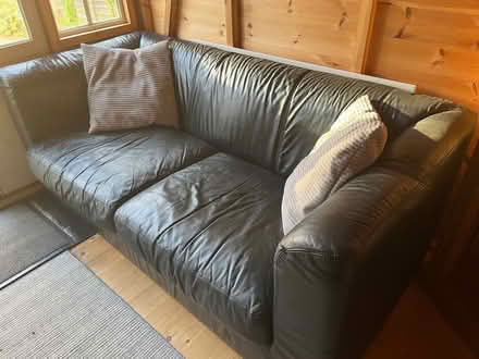 Photo of free Black leather sofa (Burbage LE10) #1