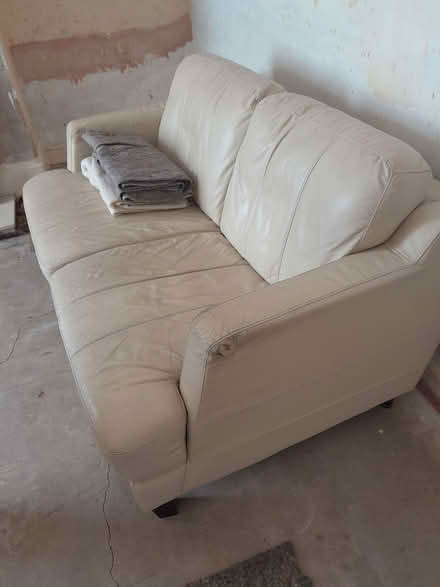 Photo of free Cream leather sofa (Goose Green WN3) #1