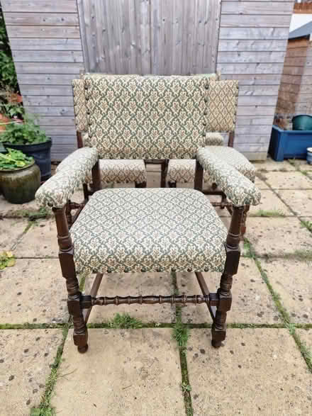 Photo of free Set of 5 upholstered oak dining chairs for upcycling (Acton W3) #2