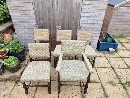 Photo of free Set of 5 upholstered oak dining chairs for upcycling (Acton W3) #1