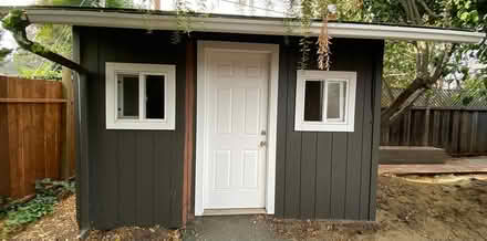 Photo of free 12 ft x 8 ft Wood Shed dark gray (Old Mountain View) #1