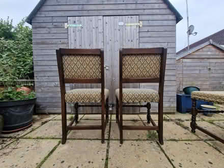 Photo of free Set of 5 upholstered oak dining chairs for upcycling (Acton W3) #3