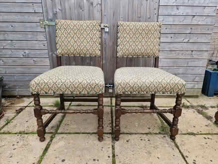 Photo of free Set of 5 upholstered oak dining chairs for upcycling (Acton W3) #4