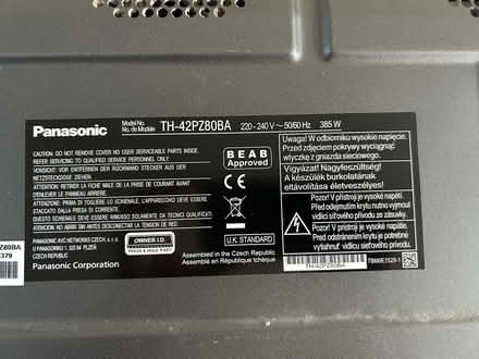 Photo of free Panasonic Viera 42” TH-42PZ80BA television (North Tonbridge TN10) #4