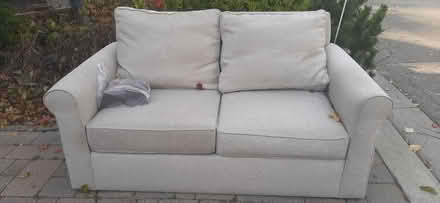 Photo of free Curb find: beige fabric loveseat (Bloor St W & Jane St) #1