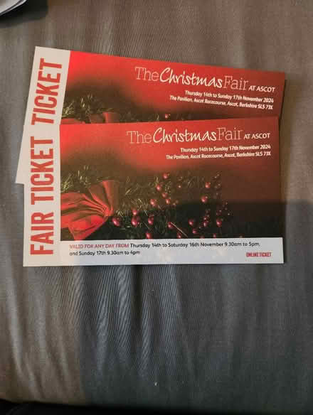 Photo of free 2 Christmas fair tickets at Ascot (Farnborough GU14) #1