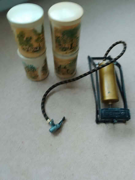 Photo of free Old foot pump and storage tins (Southgate RH10) #1