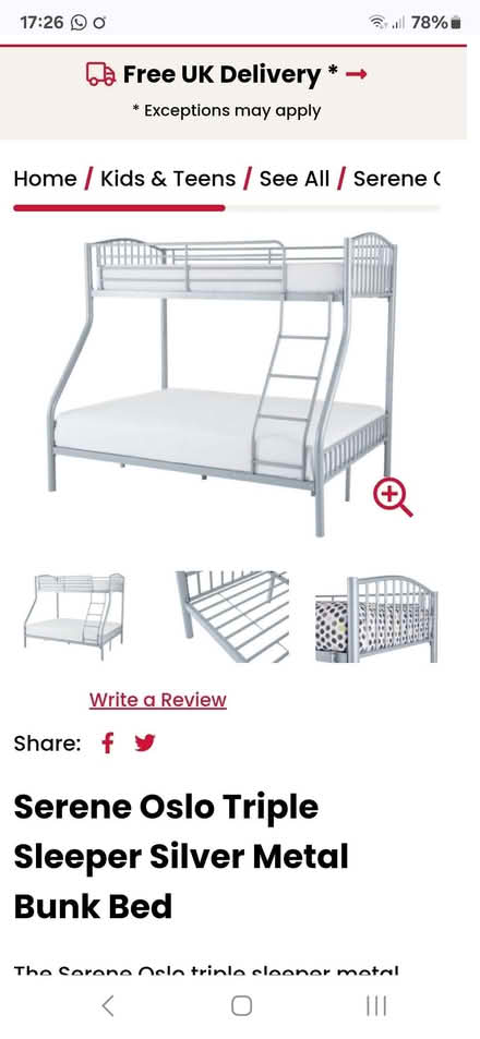 Photo of free Triple bunk bed (Longford GL2) #1