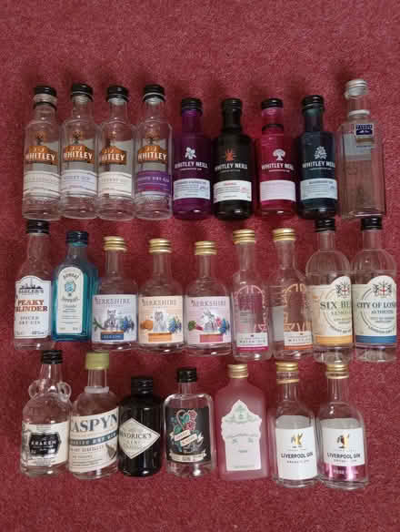 Photo of free Empty gin miniature bottles x26. (Penzance TR18) #1