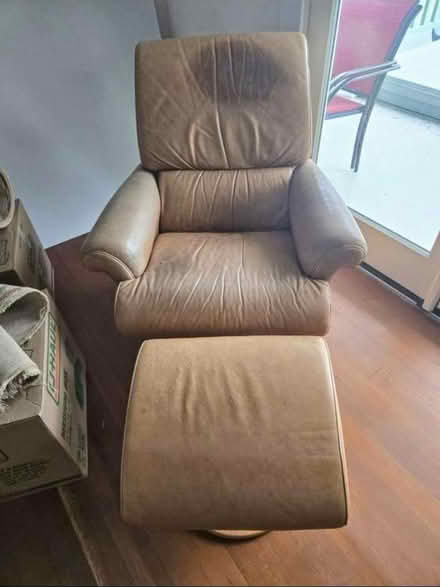 Photo of free Leather recliner with ottoman (Skyway) #1