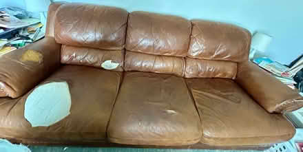 Photo of free Leather Sofa (comfy and solid) (Germantown off Mequon Rd.) #1