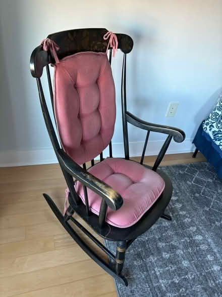 Photo of free Wooden rocking chair with cushions (Harbor East) #2