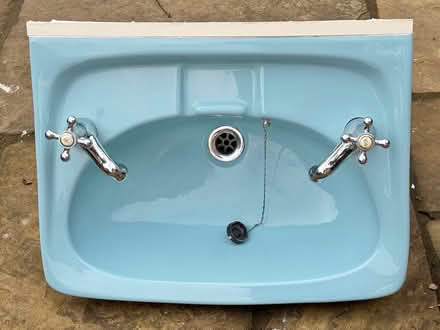 Photo of free Blue washbasin, pedestal & taps (East Marden) #2