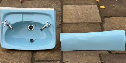 Photo of free Blue washbasin, pedestal & taps (East Marden) #1