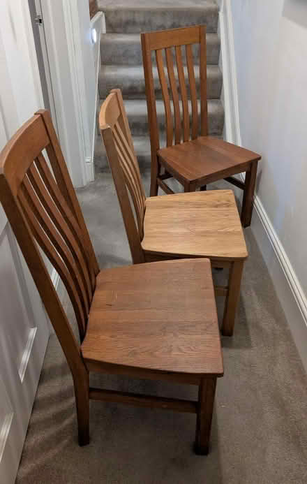 Photo of free Three solid pine chairs (Ewell Village KT17) #1