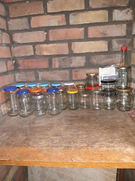 Photo of free 25 Glass jars with metal lids, washed, de-labelled (Purley CR8) #1