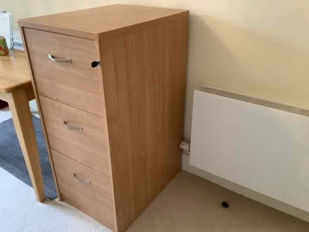 Photo of free Pale veneer 3 drawer filing cabinet (Aston on trent) #1