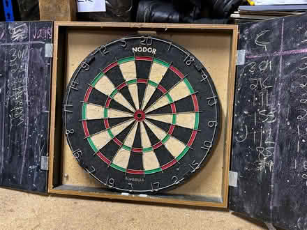 Photo of free Dart board in cabinet with darts (Ruddington) #1