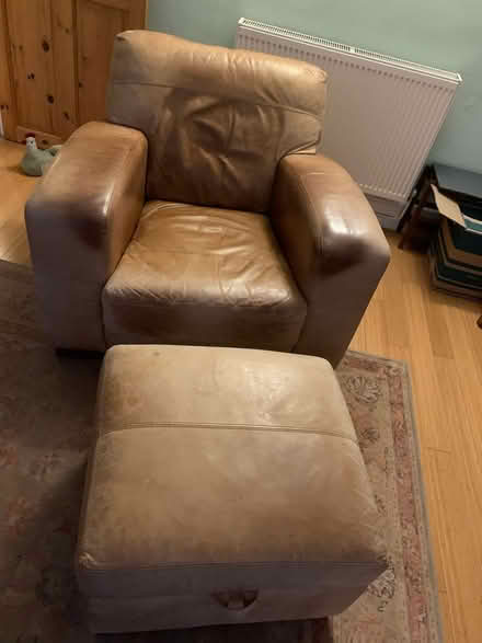 Photo of free Leather sofa, armchair & footstool (ME19) #1