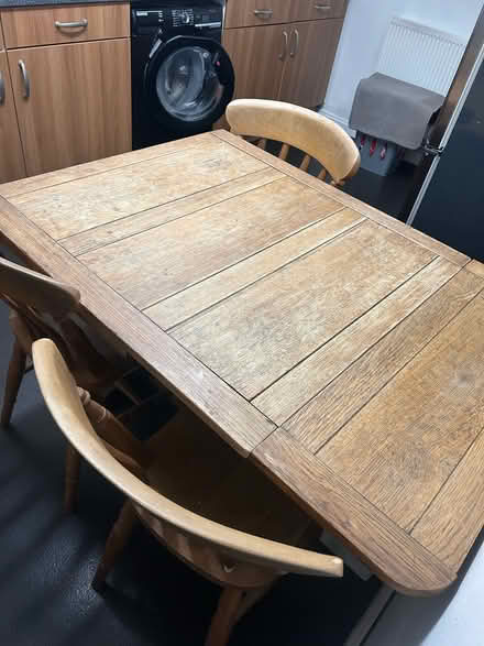 Photo of free Oak extending table & wooden chairs (Hungerford RG17) #1