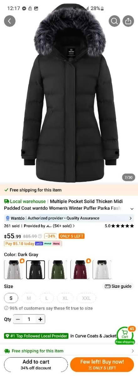 Photo of Fur lined puffer coat grey or black (Montgomery and Louisiana) #1