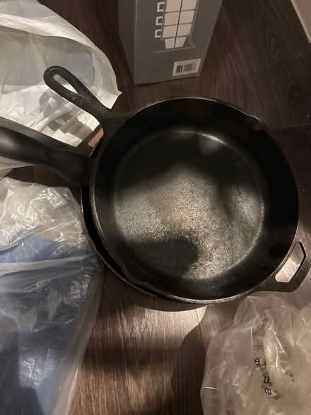 Photo of free 3 pan including 1 cast iron skillet (N22 Wood Green) #1