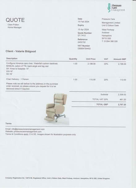 Photo of free Custom built adjustable care chair (TQ1) #2