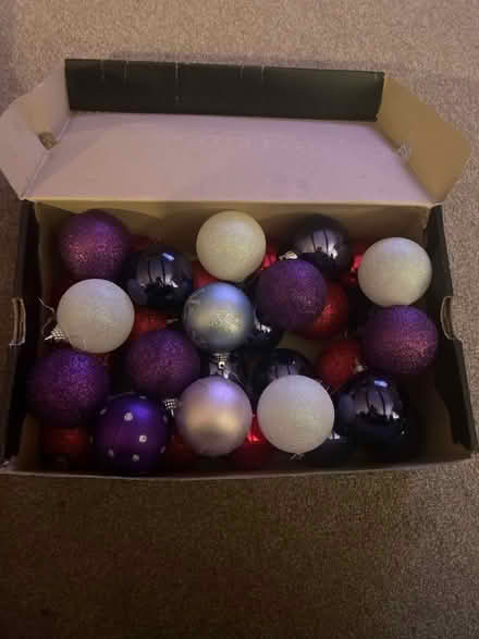 Photo of free Mixed box of red, purple and white baubles (Broughton PR3) #1