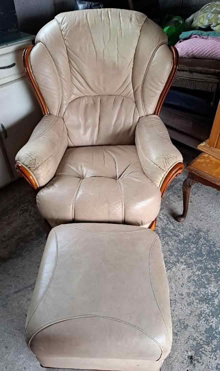 Photo of free Leather chair and foot stool (Whittington SY11) #1