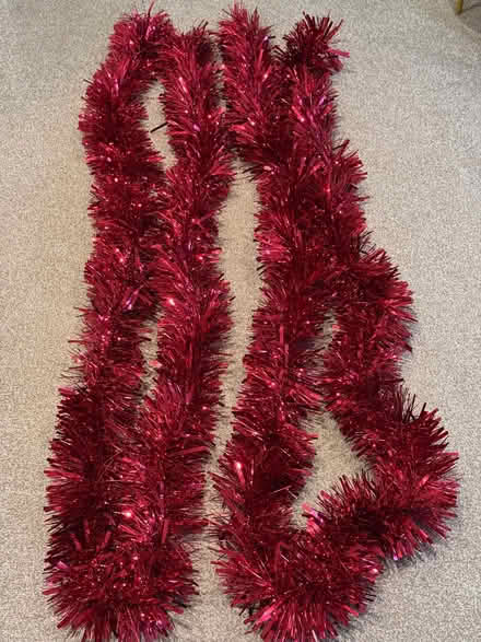 Photo of free 2 x Red Tinsel Xmas Decorations (Langham NR25) #1