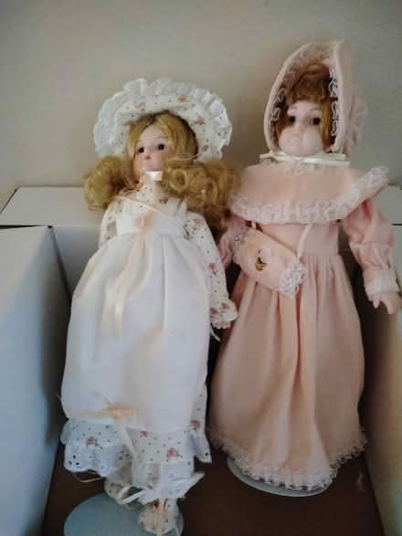 Photo of free 2 porcelain dolls & stand (~12 in) (highway 10 & wanless drive) #3