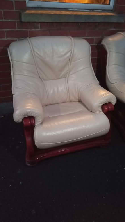 Photo of free two lounge seats (faux leather or leather with wooden frames (BT8) #1